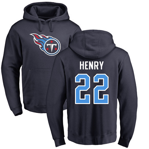 Tennessee Titans Men Navy Blue Derrick Henry Name and Number Logo NFL Football 22 Pullover Hoodie Sweatshirts